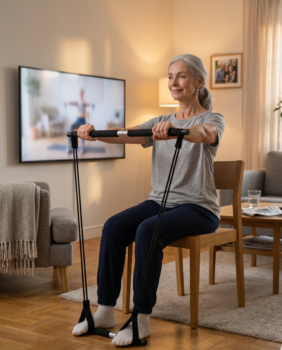 Starkare, smidigare och smärtfri — från din stol eller stående